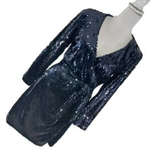 NWT! ESMARA! STUNNING MOONLIGHT BLACK/BLUE SEQUINNED WRAP DRESS! SZ 4/6